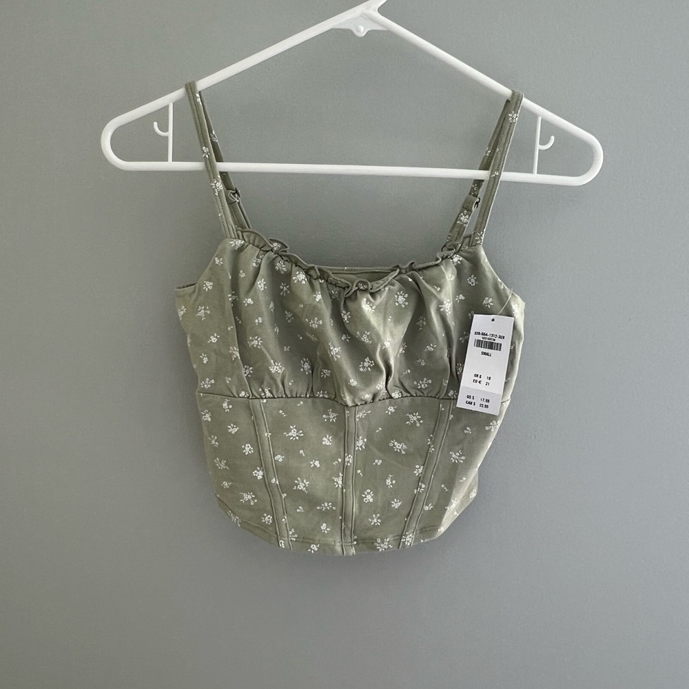 Hollister Green Floral Tank Sz S